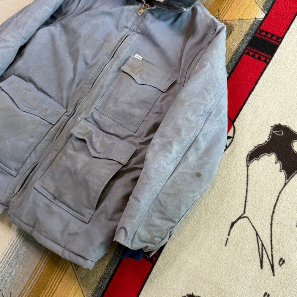 Carhartt Arctic Quilt Lined Duck Traditional Coat Blue Gray Vintage Made in USA - Picture 8 of 16
